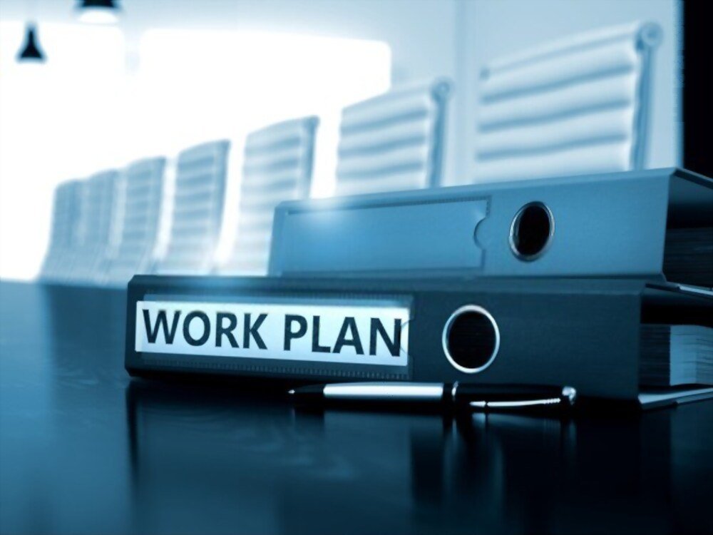 Work Plan word written on black file which is one factor in hiring a local seo